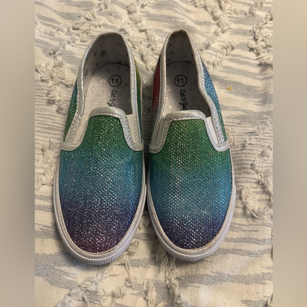 Cat and Jack rainbow sparkly slip on sneakers size 12 kids